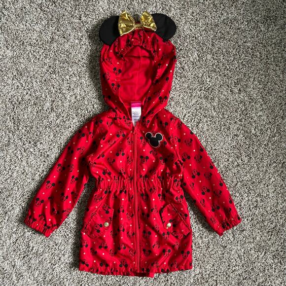 Disney Minnie Mouse Red Polka Dot Rain Jacket Hooded with Ears Girl’s size 5 - Picture 11 of 13